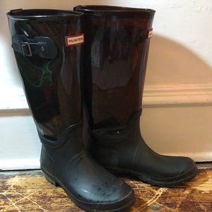 Tall hunter boots transparent maroon 10.5